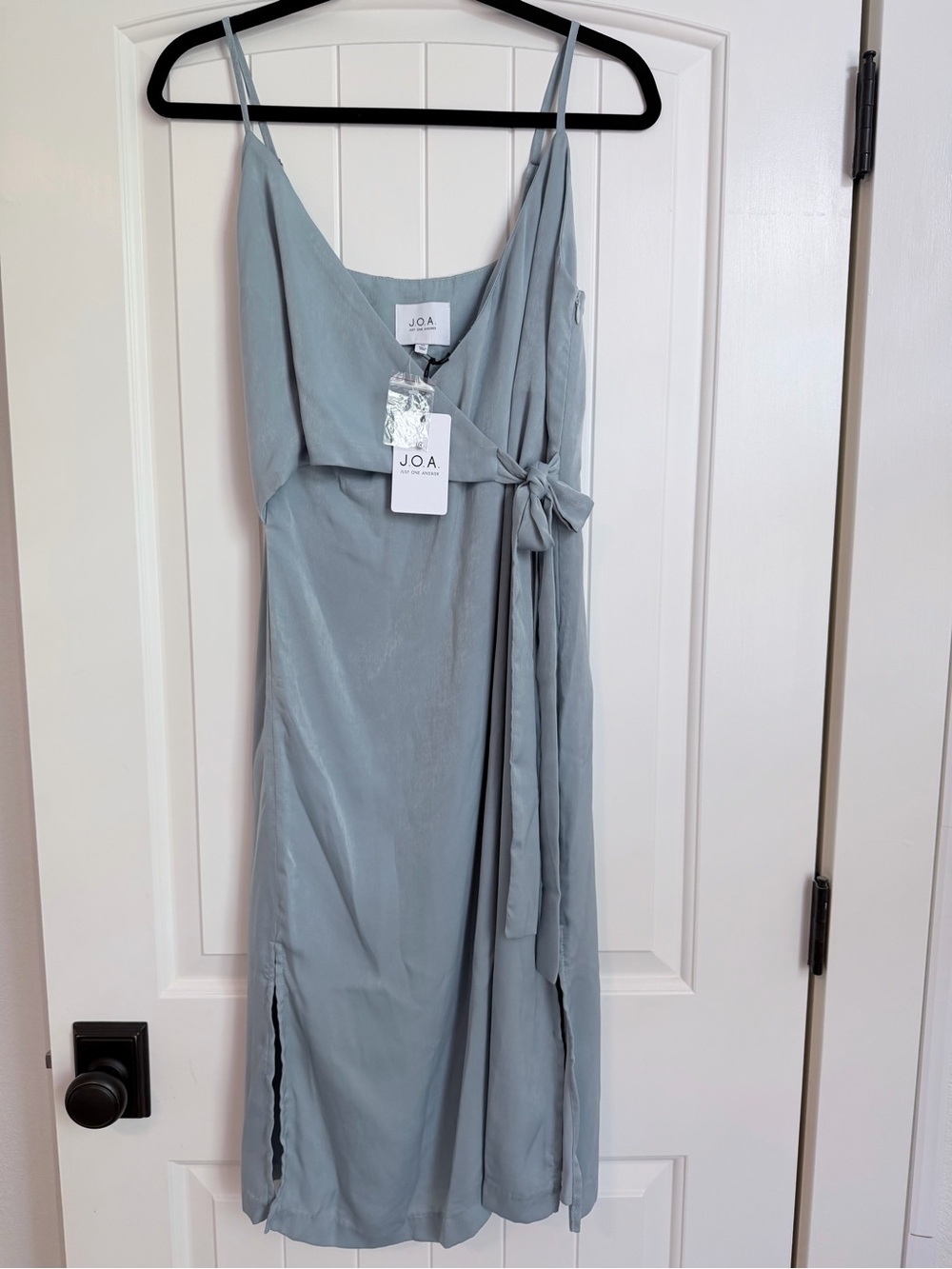 NWT J.O.A. Sage Green Slip Midi Dress with Side Tie